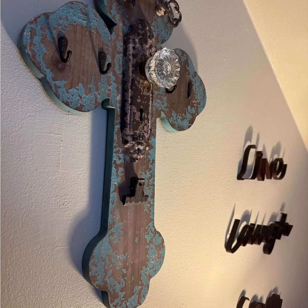 Rustic Blue and Brown Wall Cross Decor